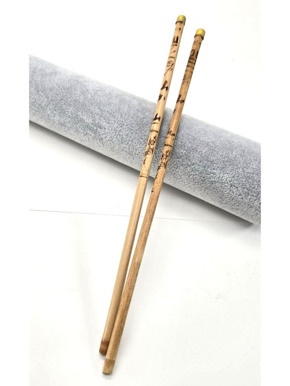 Vintage Wooden Chopsticks or Brush with Brass Tips and Intricate Patterns je182